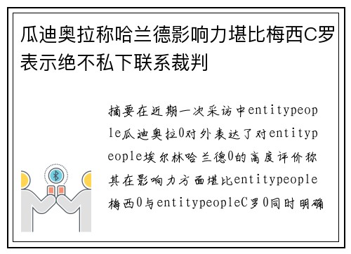 瓜迪奥拉称哈兰德影响力堪比梅西C罗表示绝不私下联系裁判